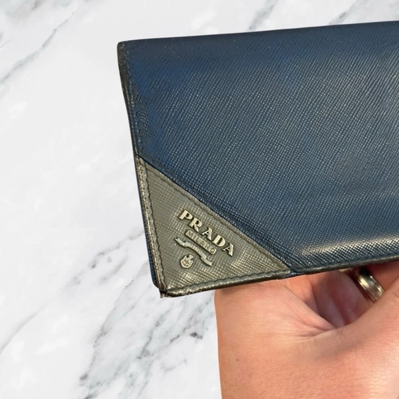 Prada Navy Saffiano Leather Continental Wallet With Silver Corner Logo - Picture 3 of 15